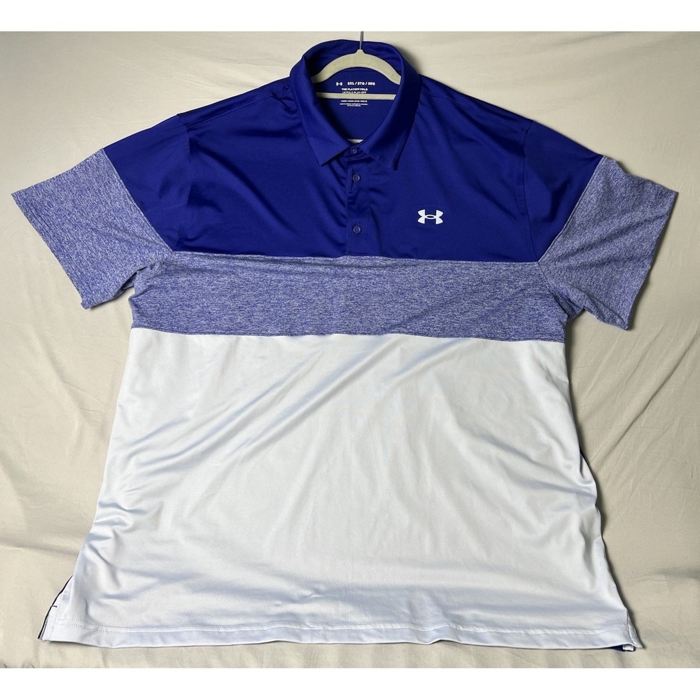 Under Armour Shirt Men's 3XL The Playoff Polo Short Sleeve Golf Blue Color Block
